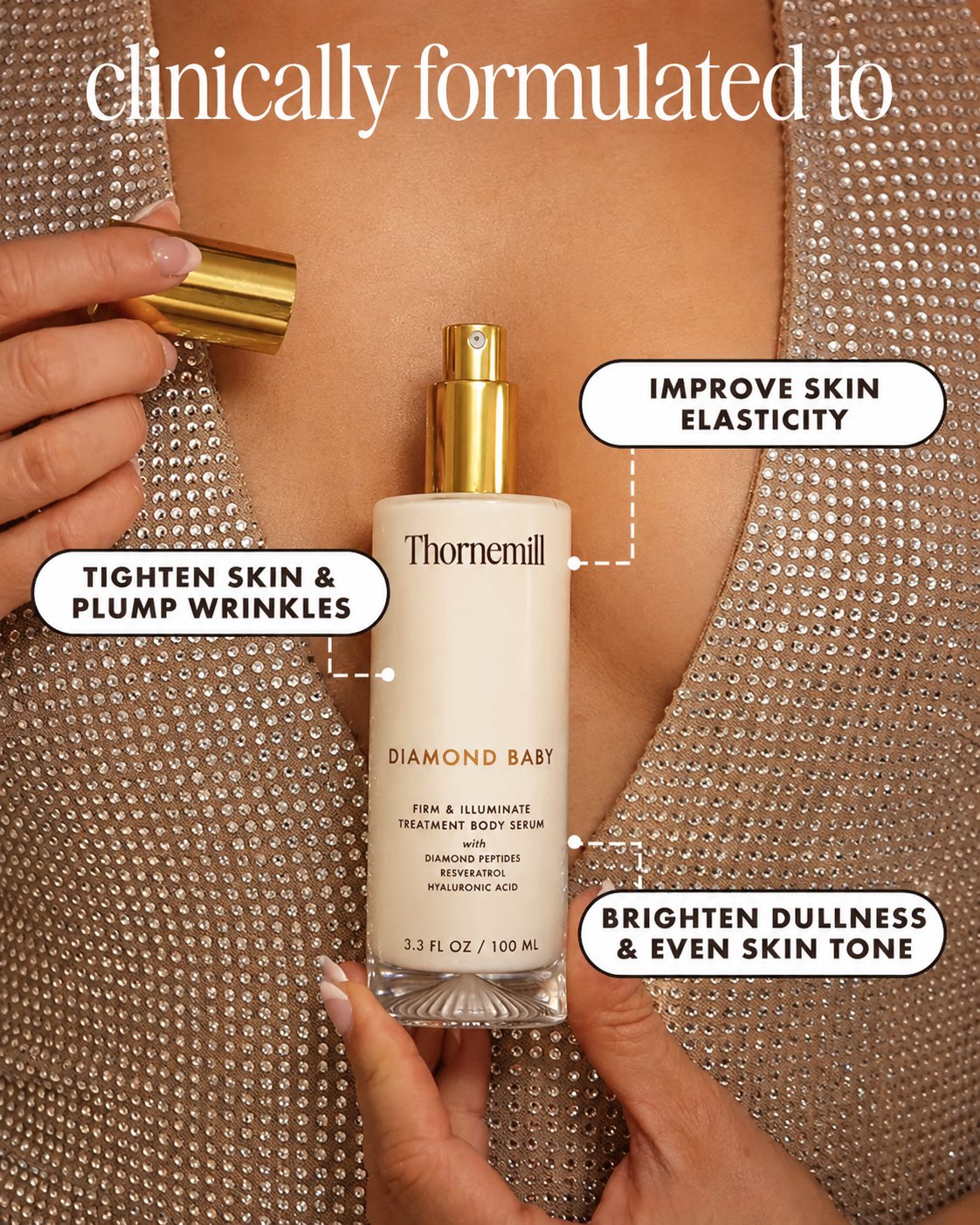 Diamond Peptide Body Serum – Brightening & Firming Body Care with Resveratrol + Hyaluronic Acid for Smooth, Radiant Skin