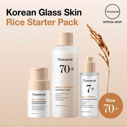 Korean Rice Glass Skin 4-Step Skincare Set – Rice Enzyme Cleanser, Milky Toner, Brightening Serum & Moisturizing Milk, Hydrating & Barrier Repair Routine for Radiant Skin